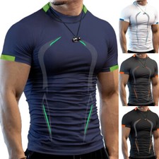 Camiseta masculina manga curta secagem rápida respirável academia ajuste apertado esportes ý comprar usado  Enviando para Brazil
