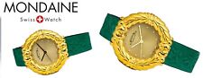 MONDAINE Modell Gruezi Trachtenuhr mit Fuikl Kuh-krone swiss made vergoldet grün comprar usado  Enviando para Brazil