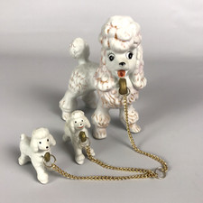 Usado, Estatueta vintage de cerâmica branca POODLE com 2 filhotes na coleira MCM comprar usado  Enviando para Brazil