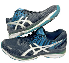 Sapatos masculinos Asics FluidFit Gel-Nimbus 18 tamanho 11 T600N preto branco logotipo detalhes azuis comprar usado  Enviando para Brazil