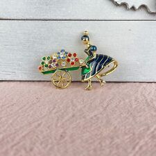 Broche carrinho de flores vintage NLH esmalte strass menina empurrando - Nat Landau Hyman comprar usado  Enviando para Brazil