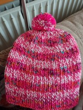 Pompom hat.pink multicoloured. for sale  HALIFAX