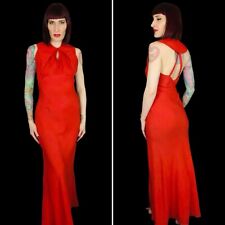Vestido de férias vintage década de 1930 vermelho lamé enfeites colarinho punhal gaiola costas corte viés tamanho P comprar usado  Enviando para Brazil