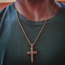 Gargantilha corrente colar tênis ouro amarelo 18k diamante gelado real unha cruz comprar usado  Enviando para Brazil