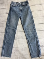 Calça jeans feminina Zara 4 azul desgastada cintura alta perna reta bainha crua jeans comprar usado  Enviando para Brazil