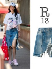 Usado, Saia R13 cintura alta furo irregular quadril dividido saia linha A, saia jeans feminina comprar usado  Enviando para Brazil
