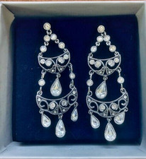 Lindos brincos de lustre pendurados com placa de prata cristal strass 2,50" comprar usado  Enviando para Brazil