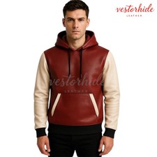 Usado, Jaqueta pulôver masculina de couro marrom e bege com capuz pele de cordeiro genuína feita à mão comprar usado Usado, Jaqueta pulôver masculina de couro marrom e bege com capuz pele de cordeiro genuína feita à mão comprar usado  Enviando para Brazil