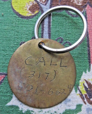 Chaveiro de disco de latão grande vintage com número de telefone gravado à mão comprar usado  Enviando para Brazil