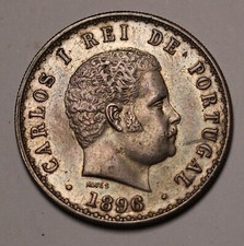1896 Portugal Prata 500 Réis - Charles I KM# 535 EF/gEF comprar usado  Enviando para Brazil