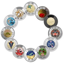 🇨🇦 Canada Full Colored Toonie $2 Dollars 12-Coin Set 2017 - 2024 na sprzedaż  Wysyłka do Poland