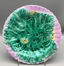 Usado, Placa de cerâmica majólica americana antiga grande verde folha de bordo borda roxa comprar usado  Enviando para Brazil