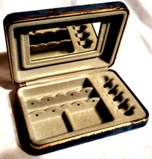 Organizador de caixa de viagem de bugigangas cobertas de veludo azul VTG LER defeito comprar usado  Enviando para Brazil