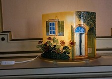 Italian Table Lamp EA 2006 - Curved Glass Light with Flowers & Door Scene 42x32  comprar usado  Enviando para Brazil
