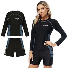 Conjunto de maiô atlético feminino proteção contra erupções cutâneas manga longa com shorts praia, usado comprar usado  Enviando para Brazil