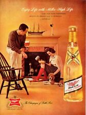 Impressão publicitária vintage álcool cerveja Miller High Life casal lareira cachorro 62 comprar usado  Enviando para Brazil