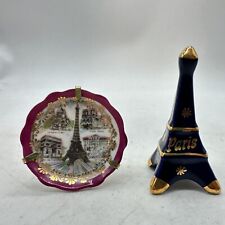 Usado, Limoges França Miniatura Torre Eiffel e Placa Porcelana Azul Cobalto Ouro Vintage comprar usado  Enviando para Brazil