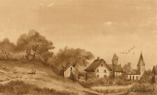 A. Cleroin, Casas e Igreja, Suíça – Pintura em aquarela original de 1868 comprar usado  Enviando para Brazil