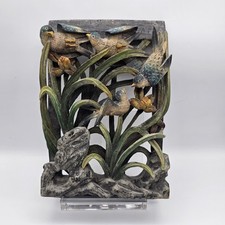 Antigo painel chinês tridimensional esculpido em madeira relevo de pássaros (falha) comprar usado  Enviando para Brazil