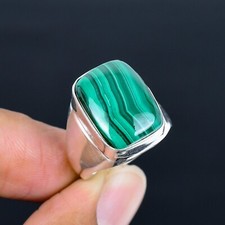 Anel masculino étnico feito à mão de pedra preciosa malaquita presente para ela LG-1125 comprar usado  Enviando para Brazil