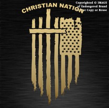 Calcomanía pegatina de bandera de EE. UU. Christian Nation con cruz resistente dentro de una andrajosa segunda mano  Embacar hacia Mexico