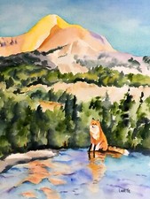 PREÇO DE VENDA Pintura em aquarela original cena de raposa comprar usado  Enviando para Brazil