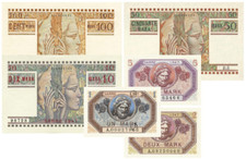 Używany, 1947 AREA SAARMARK NOTEN zestaw 6 kopii, zestaw 6 egzemplarzy na sprzedaż  PL