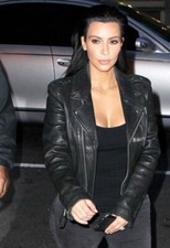 Jaqueta de couro Kim Kardashian feminina preta motociclista ajuste fino todos TAMANHO comprar usado  Enviando para Brazil