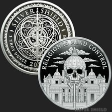 2021 - Religion is Mind Control Proof 1oz Silver Shield certificado de autenticidade # 381 ou inferior. comprar usado 2021 - Religion is Mind Control Proof 1oz Silver Shield certificado de autenticidade # 381 ou inferior. comprar usado  Enviando para Brazil