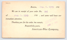 Usado, Cartão postal American Glue Company reconhecimento de pedido Boston MA 1909 comprar usado  Enviando para Brazil
