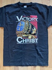 Camiseta Vintage 1993 Victory In Christ Jesus Justified Redimed Ring GG Preta, usado comprar usado  Enviando para Brazil