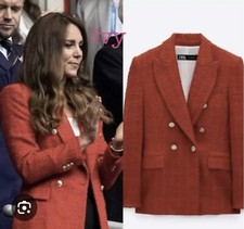 Blazer feminino Zara textura vermelha peito duplo novo sem etiquetas L 37”B 32”W 25”L ASO POW, usado comprar usado  Enviando para Brazil