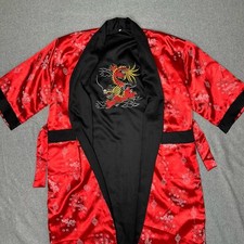 Roupão quimono japonês vermelho e preto bordado dragão seda reversível grande comprar usado  Enviando para Brazil