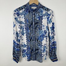 Blusa a rayas Hale Bob para mujer talla M azul camille floral manga con botones segunda mano  Embacar hacia Mexico