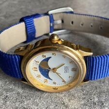 Vintage Guess Relógio Feminino Fase da Lua 26mm Caixa Tom Dourado Pulseira Azul A15 comprar usado  Enviando para Brazil