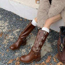 Bota de Equitação Feminina Couro Real Metal Rebite Fivela Meia Panturrilha Bota de Cowboy Ocidental comprar usado  Enviando para Brazil