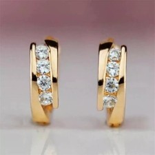 Brincos de argola femininos redondos de diamante criados em laboratório 1 quilate folheados a ouro amarelo 14k comprar usado  Enviando para Brazil
