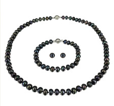 Pacific Pearl PALLISER LAGOON Midnight 7-8mm Colar de Pérolas Pulseira e Brinco K, usado comprar usado  Enviando para Brazil