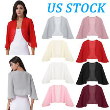 Cardigã feminino de chiffon sólido bolero encolher jaquetas frente aberta manga 3/4 cropped comprar usado  Enviando para Brazil