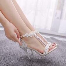 Usado, Sandálias femininas flores pérola salto alto noiva sapatos de casamento comprar usado  Enviando para Brazil