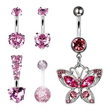 5 peças anel de umbigo borboleta pendurado coração rosa 14G zircônia cúbica aço inoxidável comprar usado  Enviando para Brazil