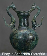 11,2" Alte China Bronze Ware Dynastie Dragon Phoenix 2 Ohr Flasche Vase comprar usado  Enviando para Brazil