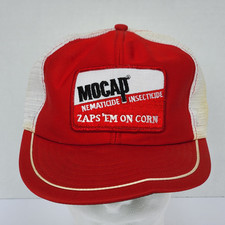 Chapéu caminhoneiro vintage Mocap Nematicide inseticida adesivo vermelho/branco Snapback feito nos EUA comprar usado  Enviando para Brazil