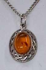 Silver amber pendant for sale  GRAVESEND