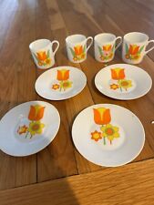 Usado, Conjunto vintage MCM tulipa e margarida 4 pires 4 xícaras década de 1960 flower power retrô comprar usado  Enviando para Brazil