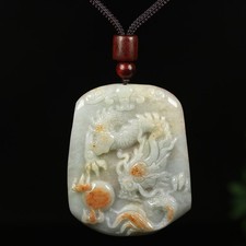 Pingente de jadeíta 100% natural verde vermelho grau A certificado dragão loong R0570 comprar usado  Enviando para Brazil