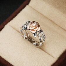 Vintage dois tons de Prata 925 Anel Floral Flor Rosa De Ouro 14k Joias De Casamento comprar usado  Enviando para Brazil
