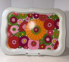 Bandeja de metal vintage Ohio arte floral retrô rosa laranja anos 70 Flower Power Groovy comprar usado  Enviando para Brazil