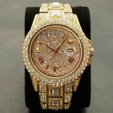 Relógio masculino luxuoso ouro rosa hip hop gelo king bling diamante impermeável comprar usado  Enviando para Brazil
