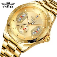 Relógio mecânico masculino WINNER ouro data automática moda pulseira de aço inoxidável comprar usado  Enviando para Brazil